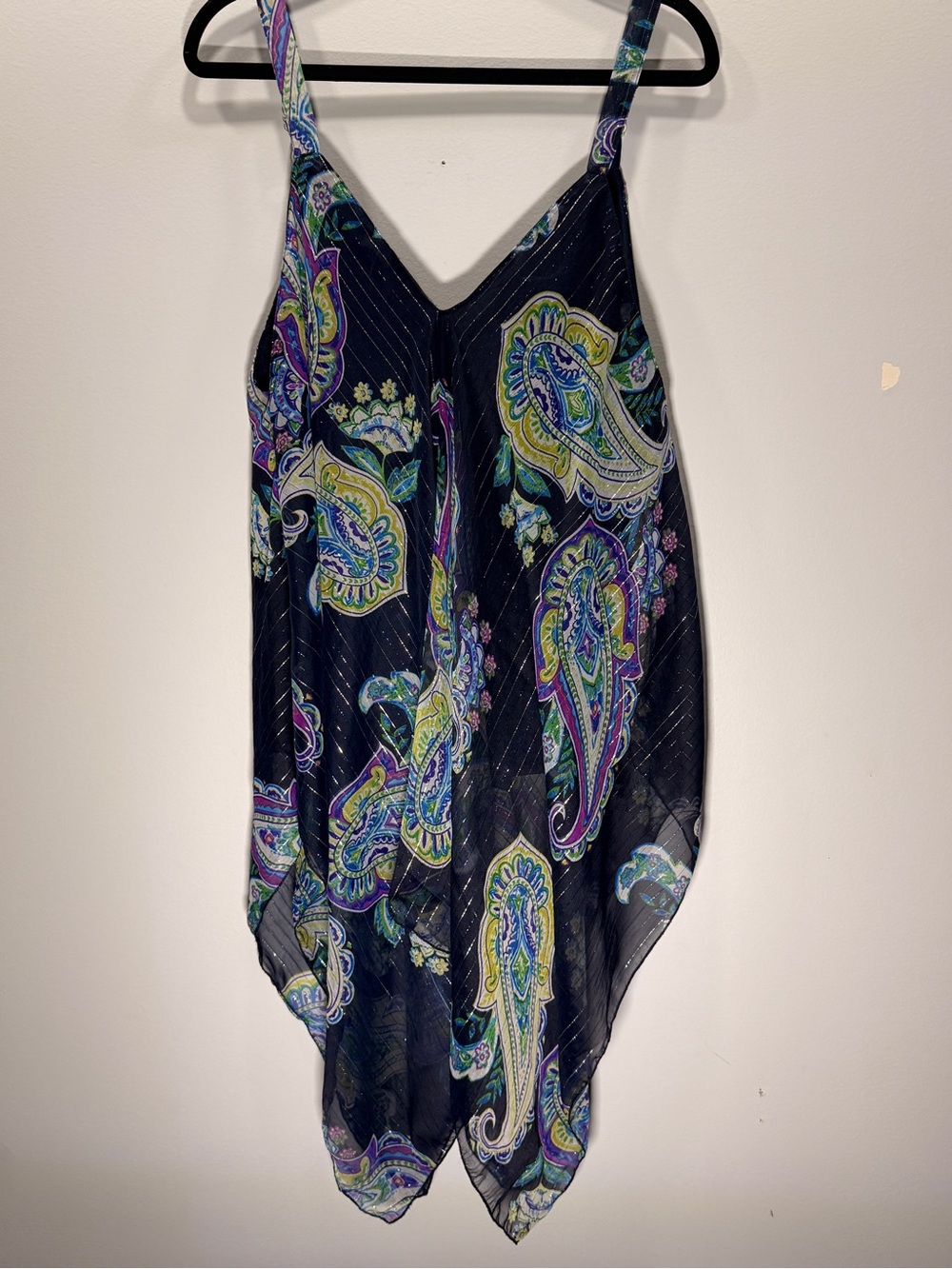 Unique Spectrum Black Paisley Handkerchief Hem Cami